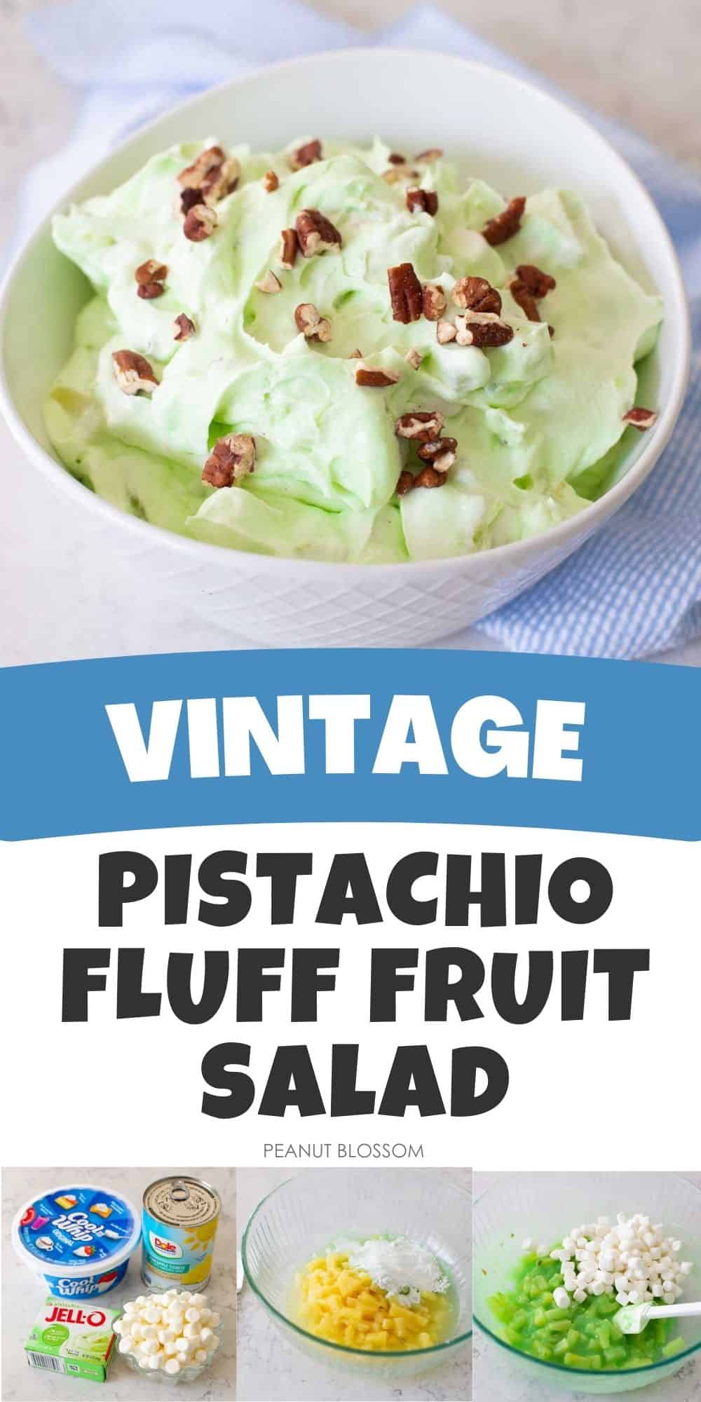 A photo collage shows the finished pistachio fluff with the step by step photos on how to make it.