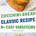 Easy zucchini bread on top with a photo of the mixing bowl on the bottom.