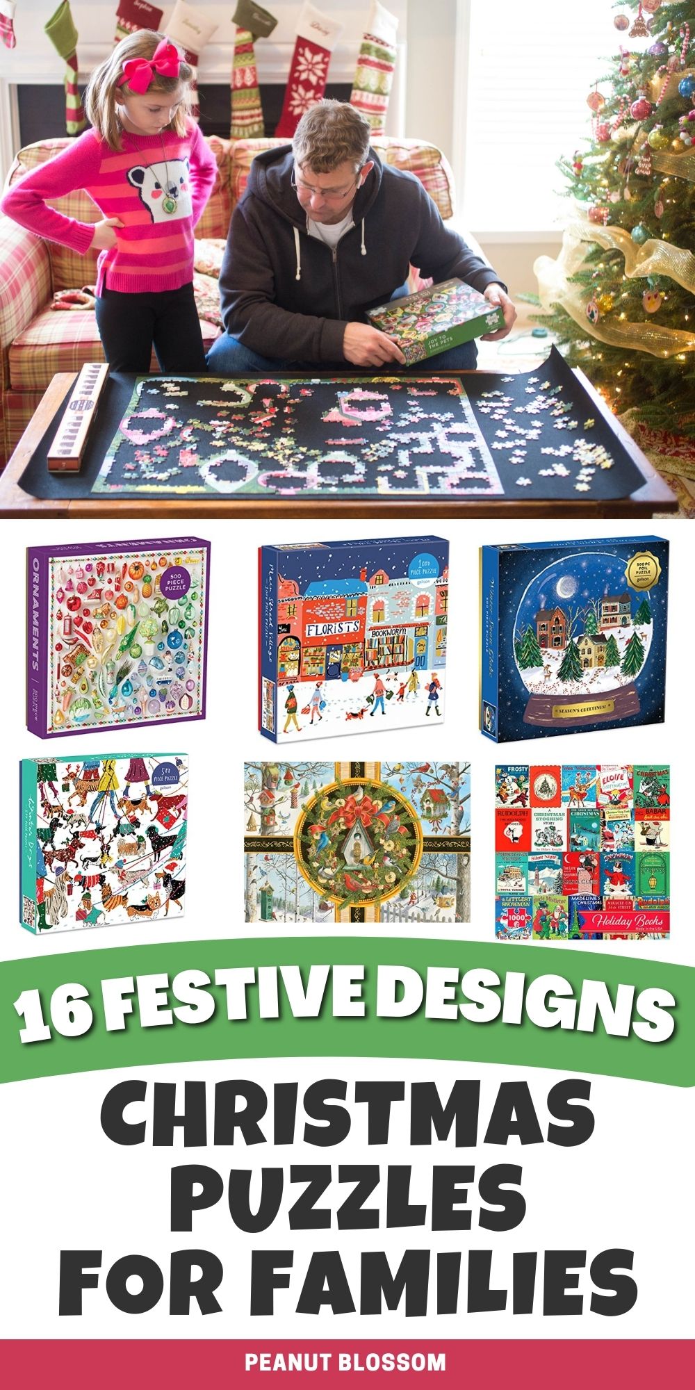 A photo collage shows several of the Christmas puzzle designs.
