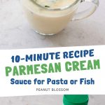 The finished parmesan cream sauce is next to the photo of all the ingredients.