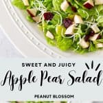 The photo collage shows the finished salad on a serving platter on top and a mason jar of the dressing below.