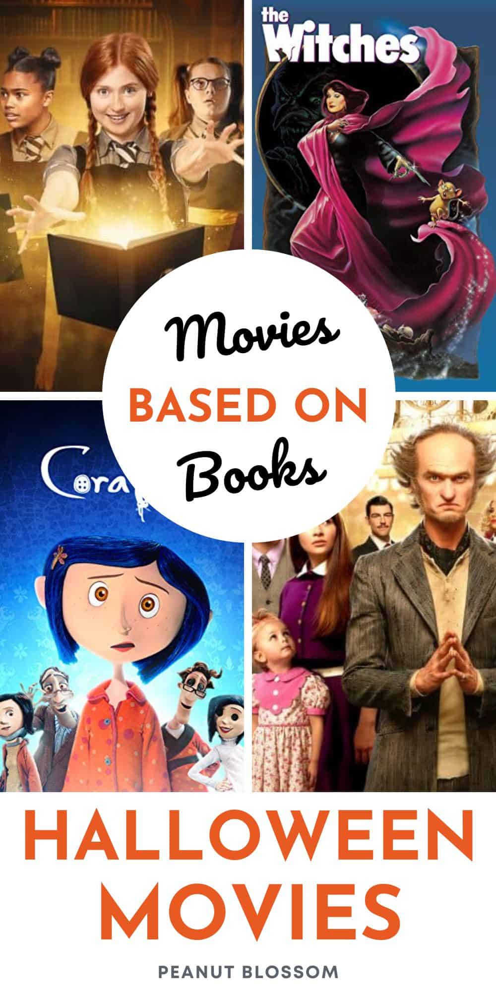 The photo collage shows 4 movies for Halloween based on books.