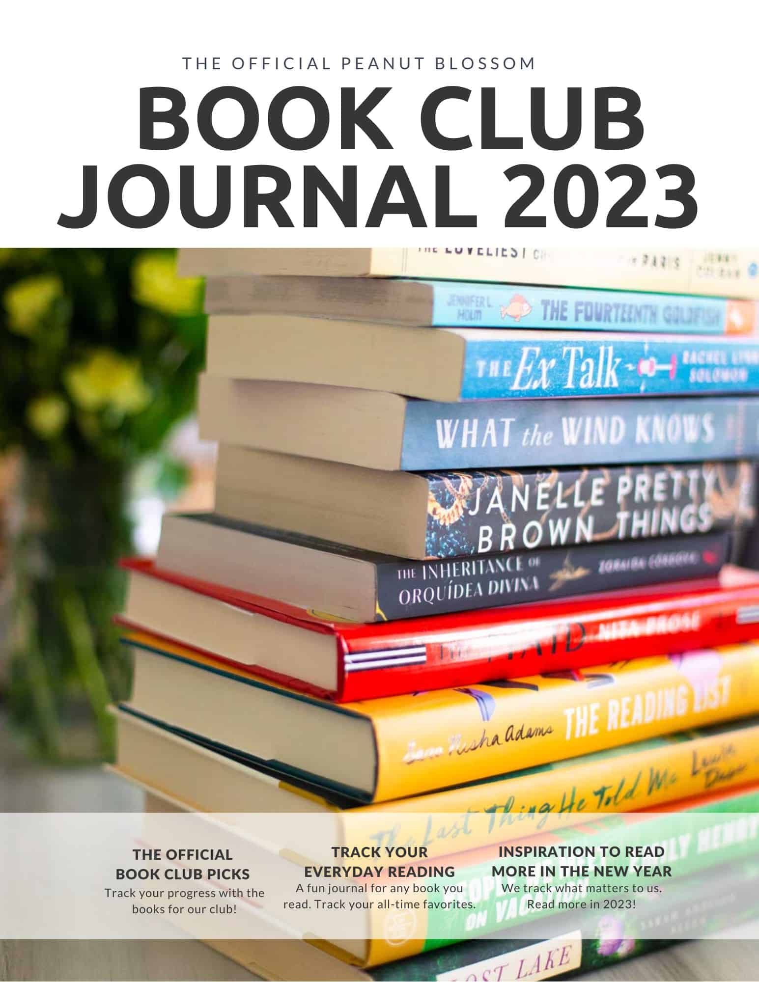 The cover of the Peanut Blossom Book Club book journal.