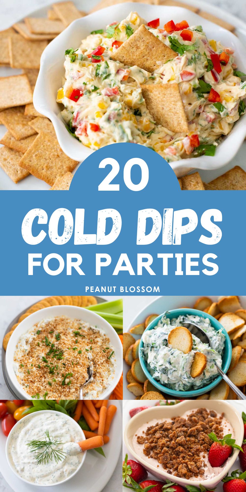 The photo collage shows 5 different cold dips to serve at parties.