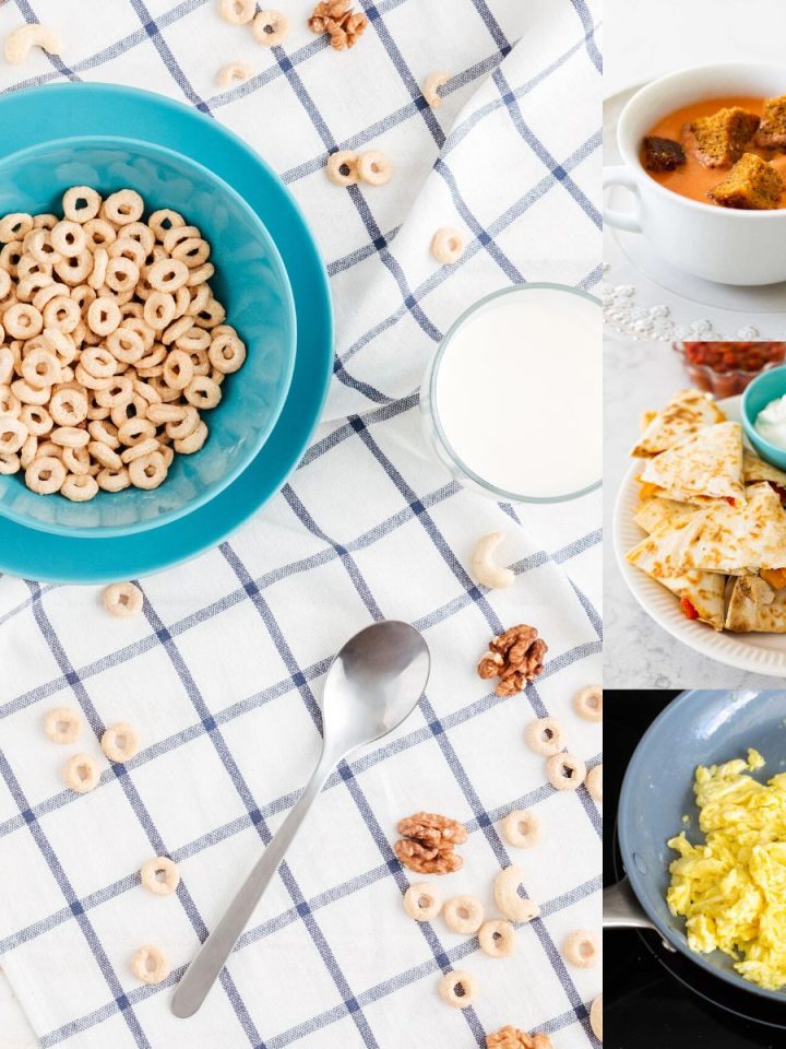A photo collages shows several easy dinner ideas kids could make.