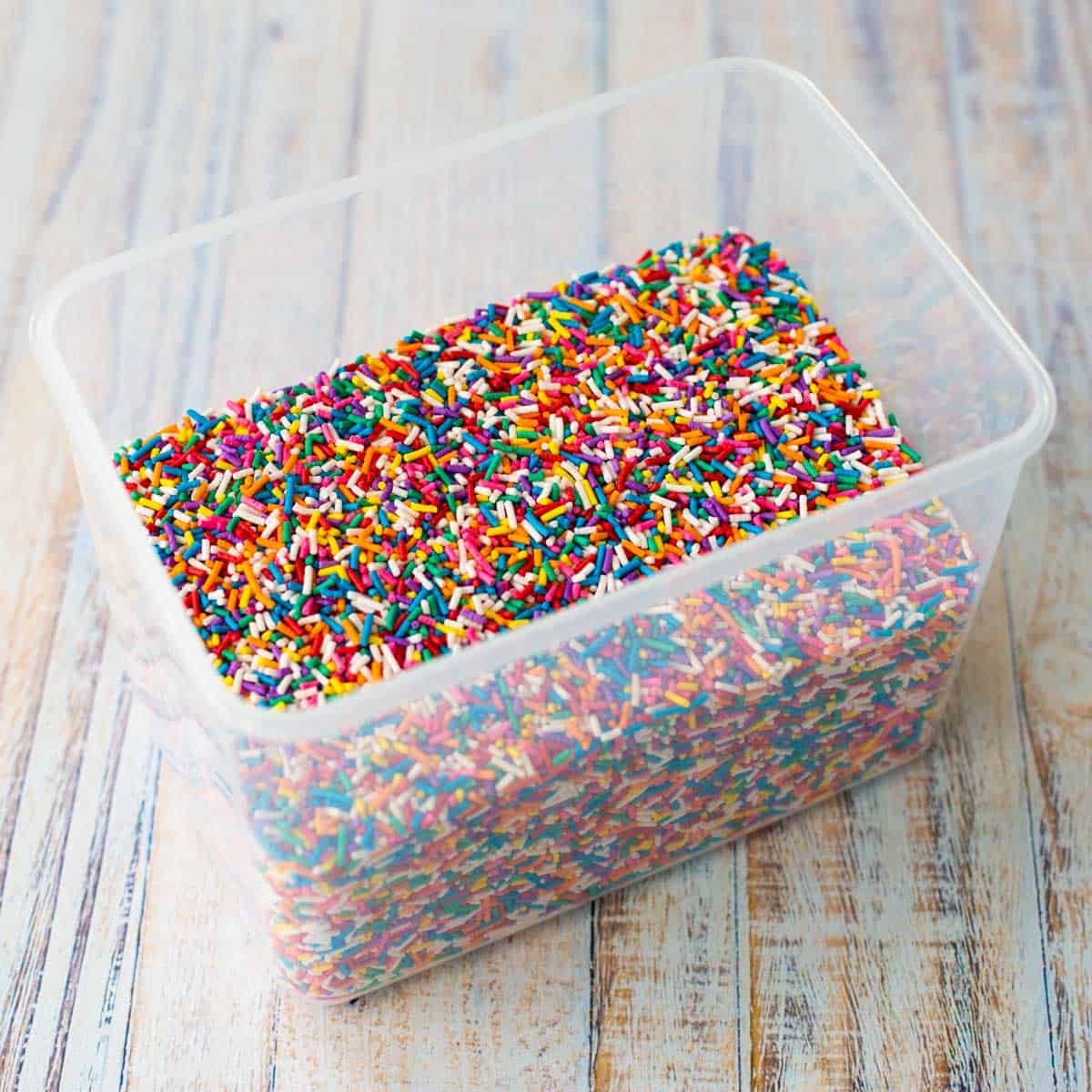 A big tub of rainbow sprinkles.