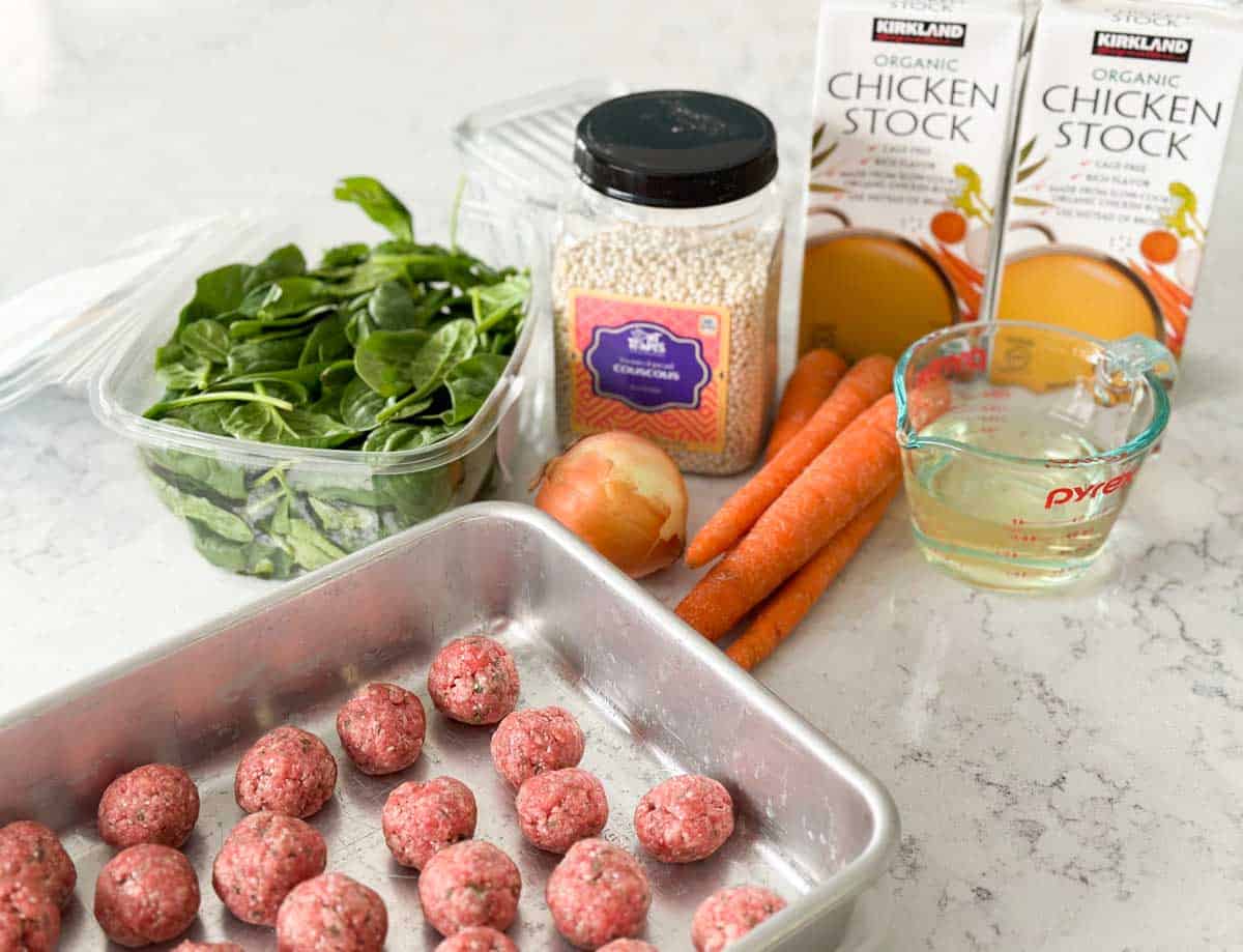 The ingredients to make the soup are on the counter.