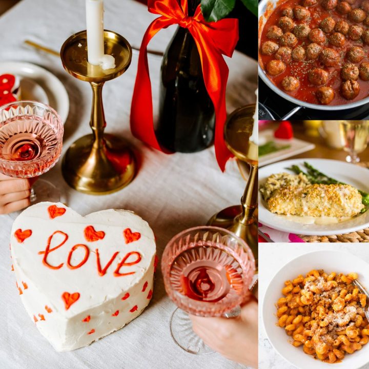 A photo collage shows several easy Valentine's Day dinner recipes for kids.