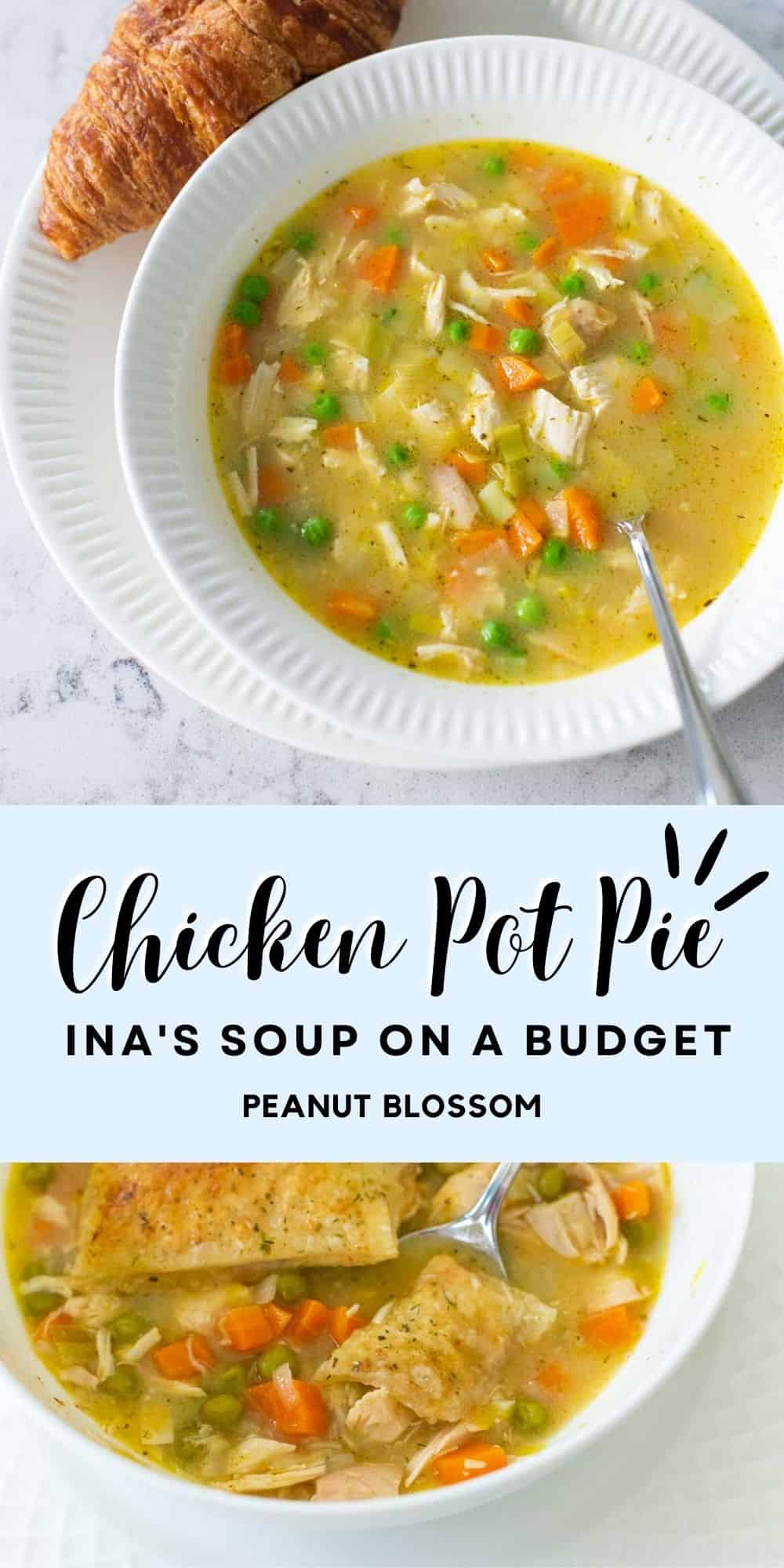 A photo collage shows the bowl of soup next to a close up shot of the ingredients floating in the broth.