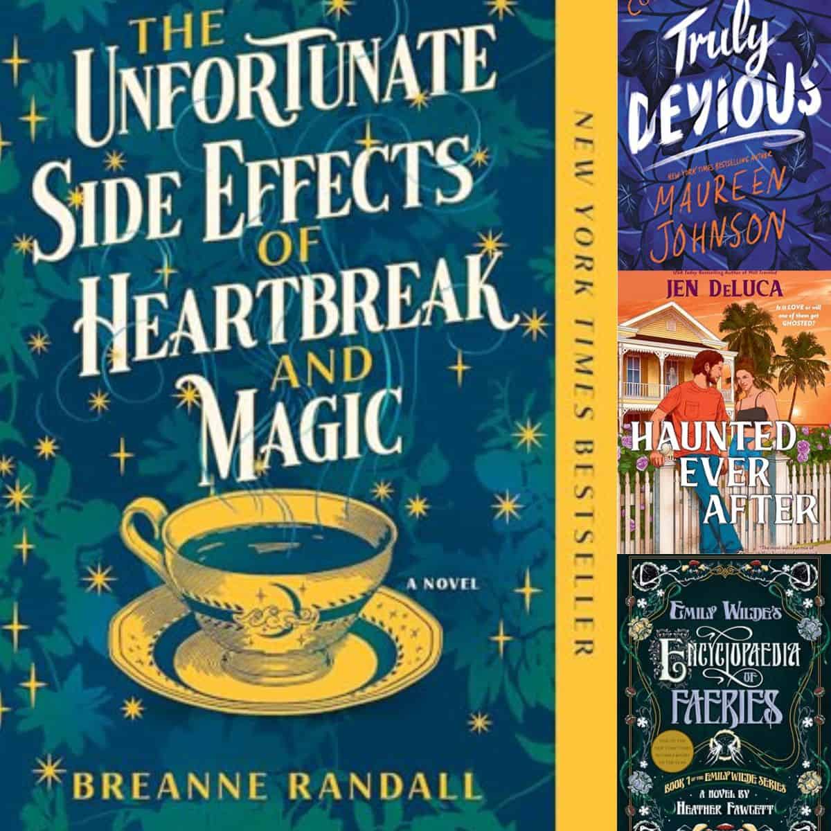 The photo collage shows several fun cozy Halloween books for grown-ups.
