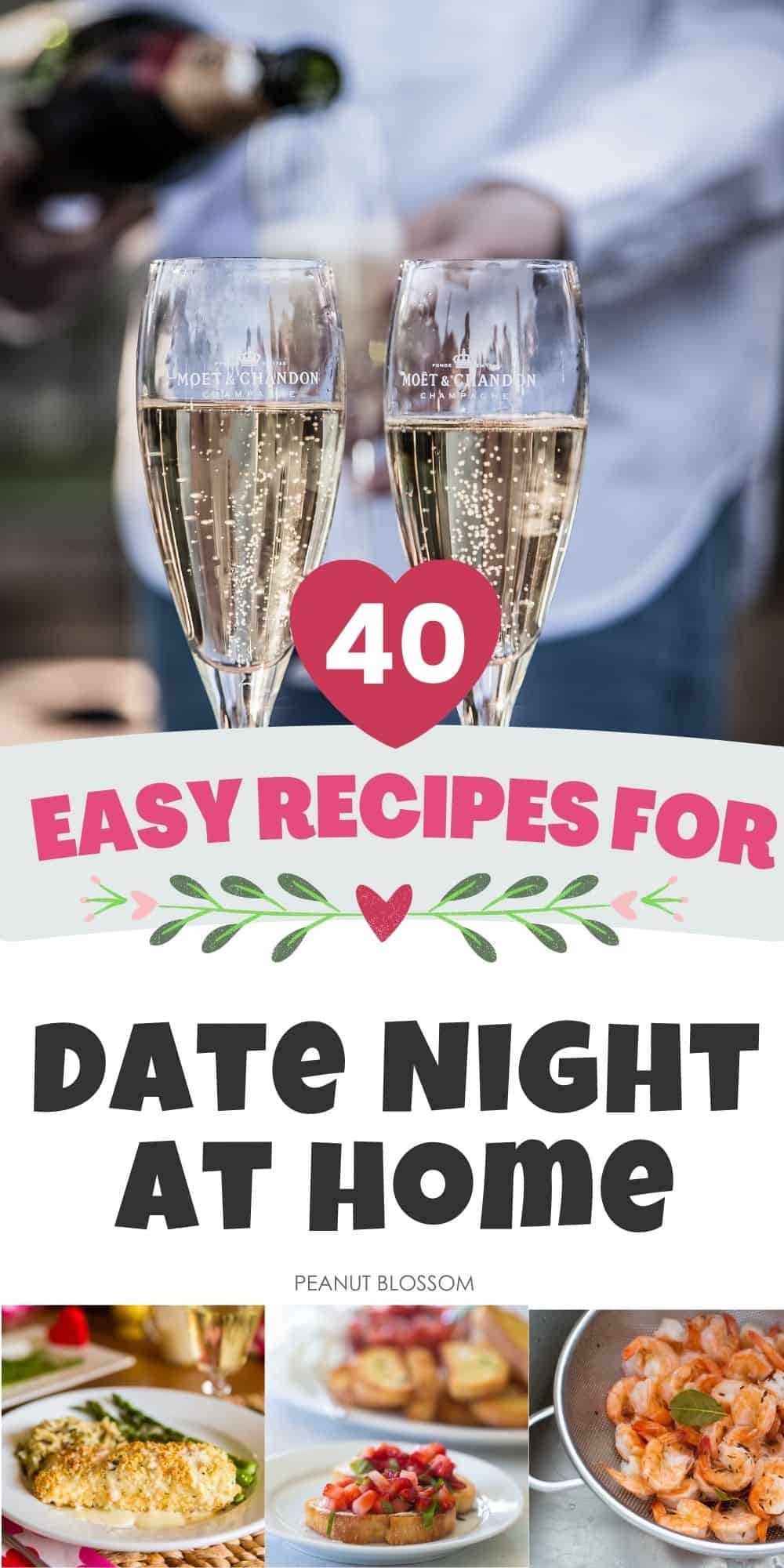 Photo collage shows a sampling of the 40 dinner recipes for date night at home.