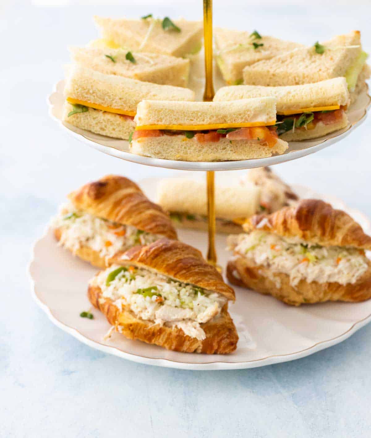 A close-up of the mini sandwiches on the tray.