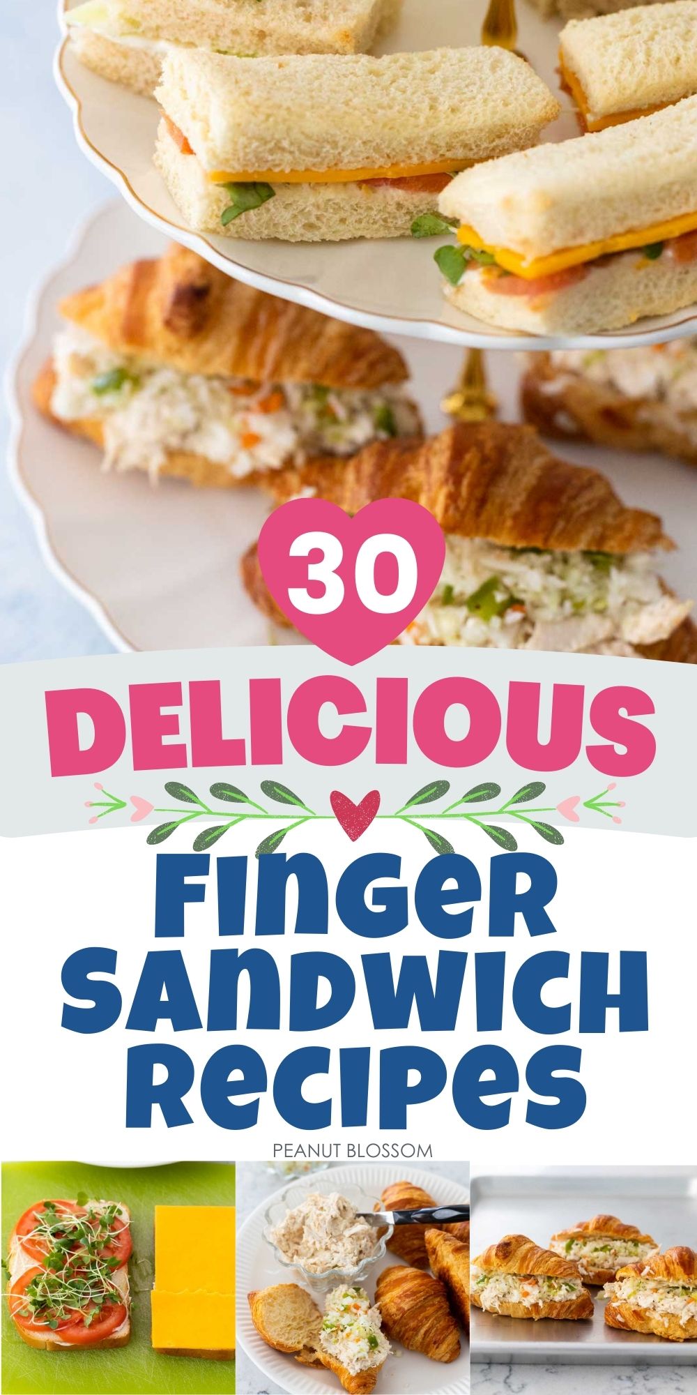 A photo collage shows a tray of finger sandwiches above a few photos of how to assemble and prep them.
