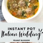 A photo collage shows the finished soup in a bowl next to a plate of meatballs.