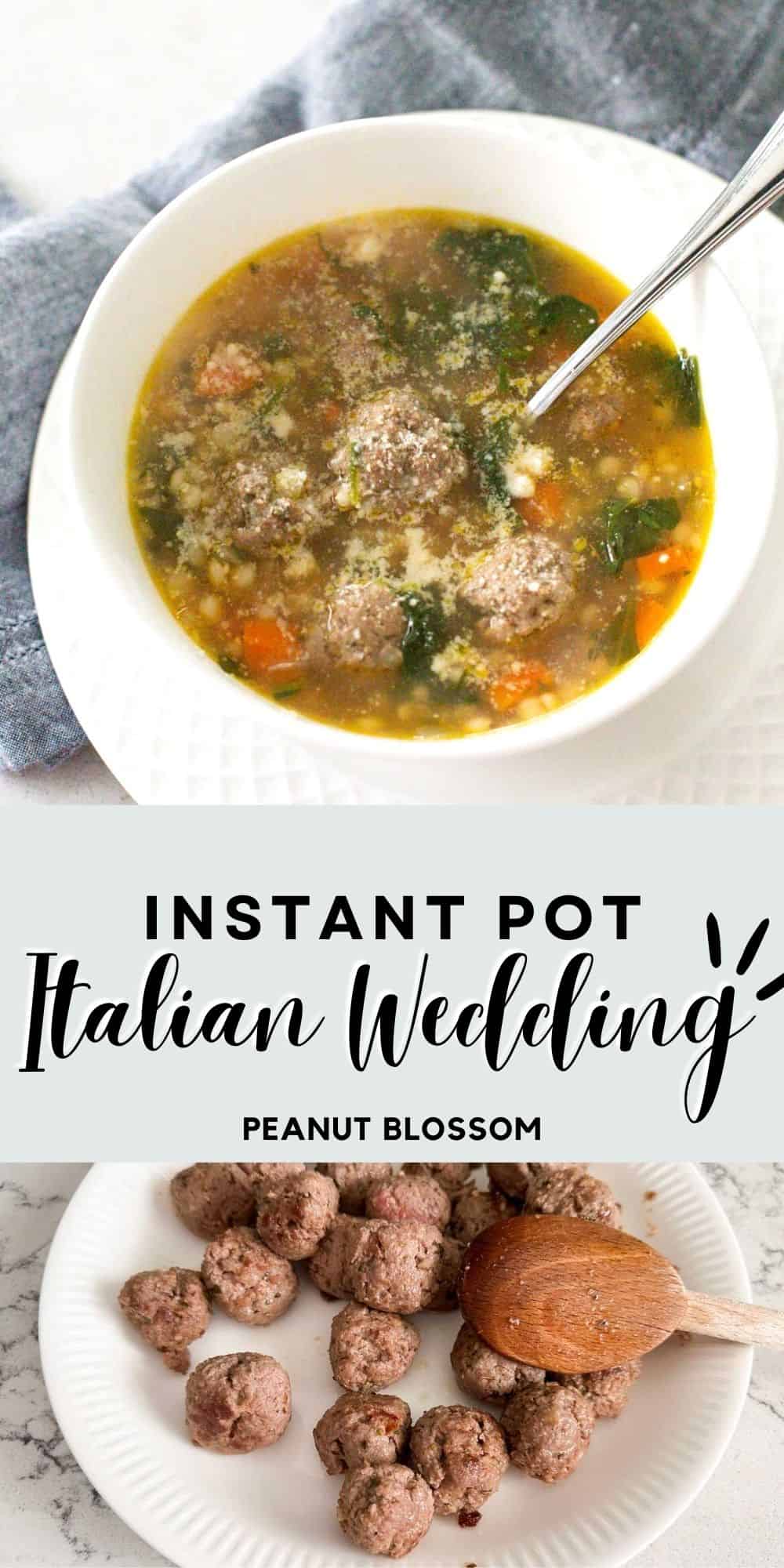 A photo collage shows the finished soup in a bowl next to a plate of meatballs.