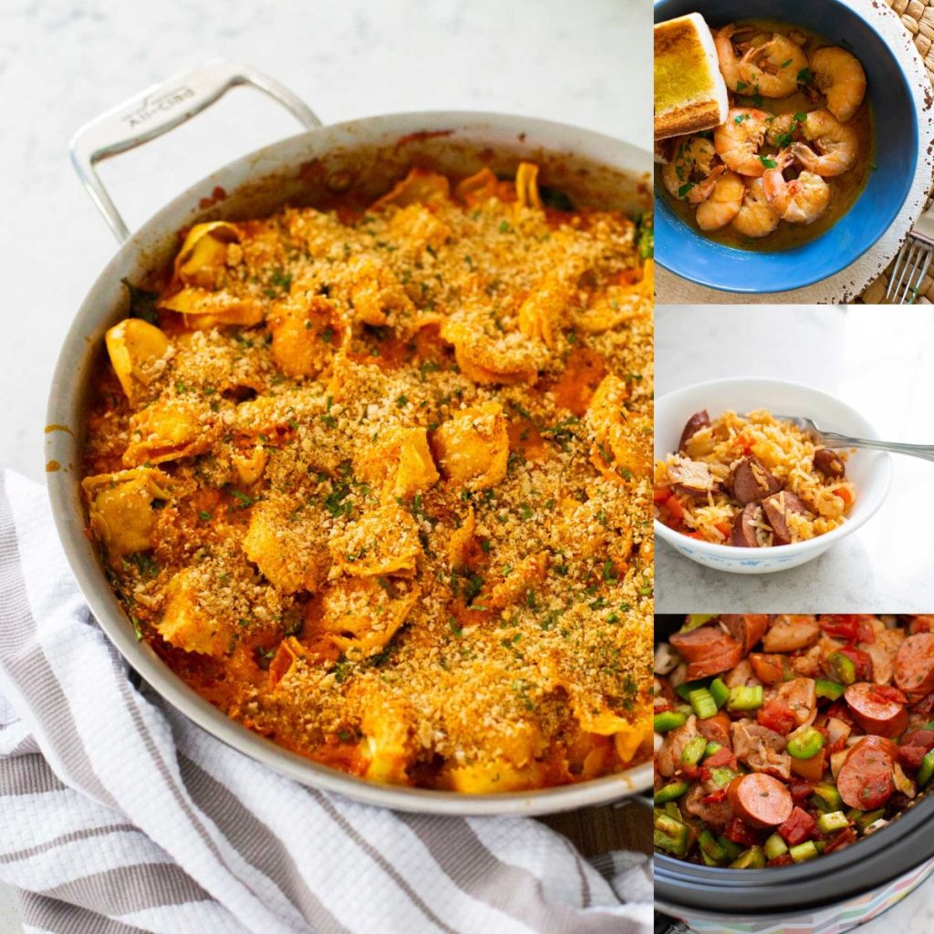 A photo collage shows several easy Mardi Gras recipes for a busy night.