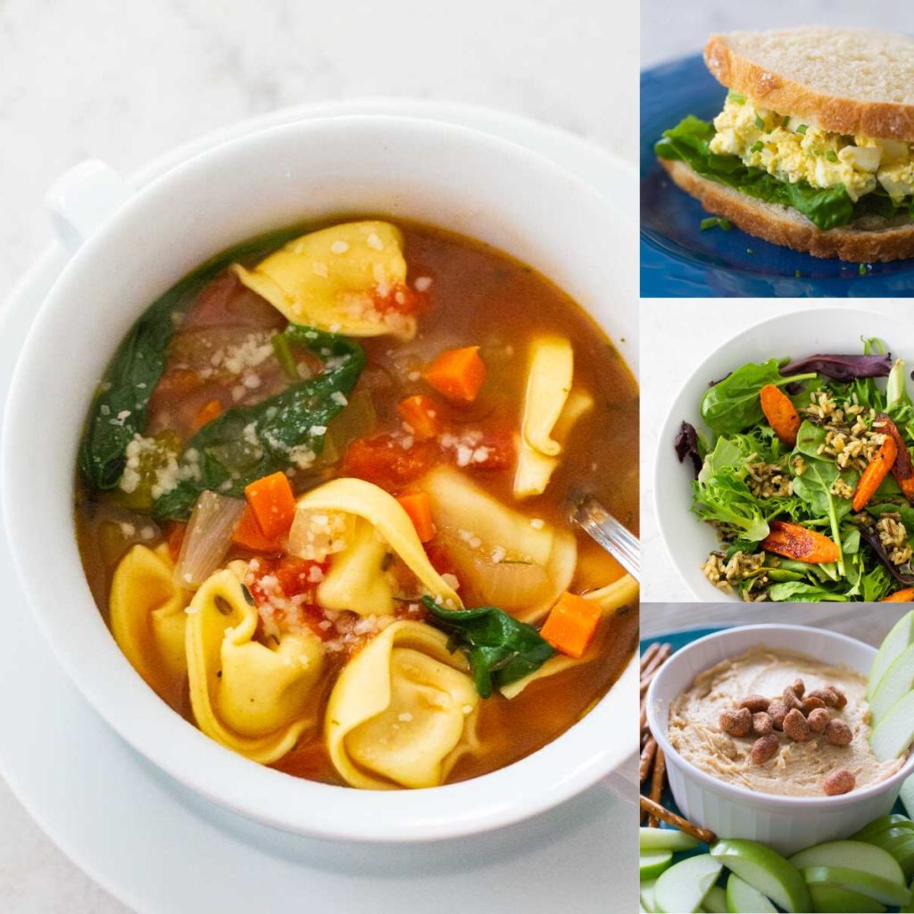 A photo collage shows a variety of meatless soups, sandwiches, and snacks for Lent.