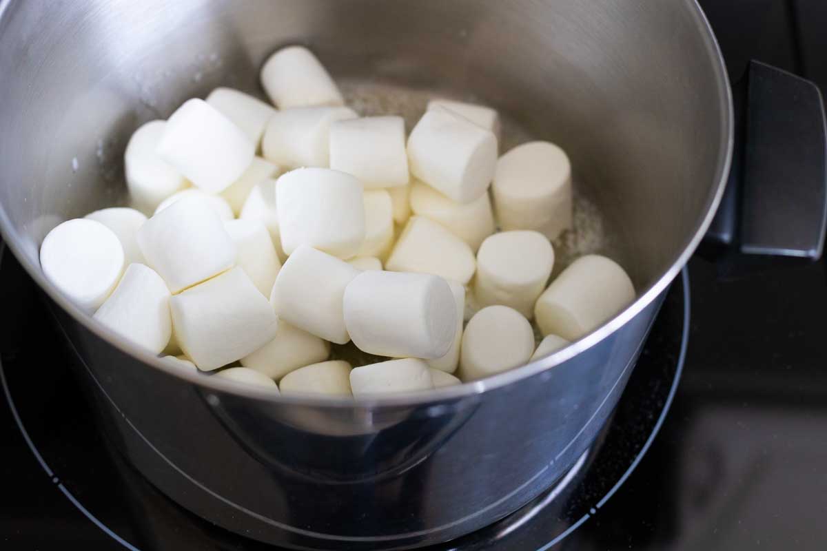 Large marshmallows are in the pot.
