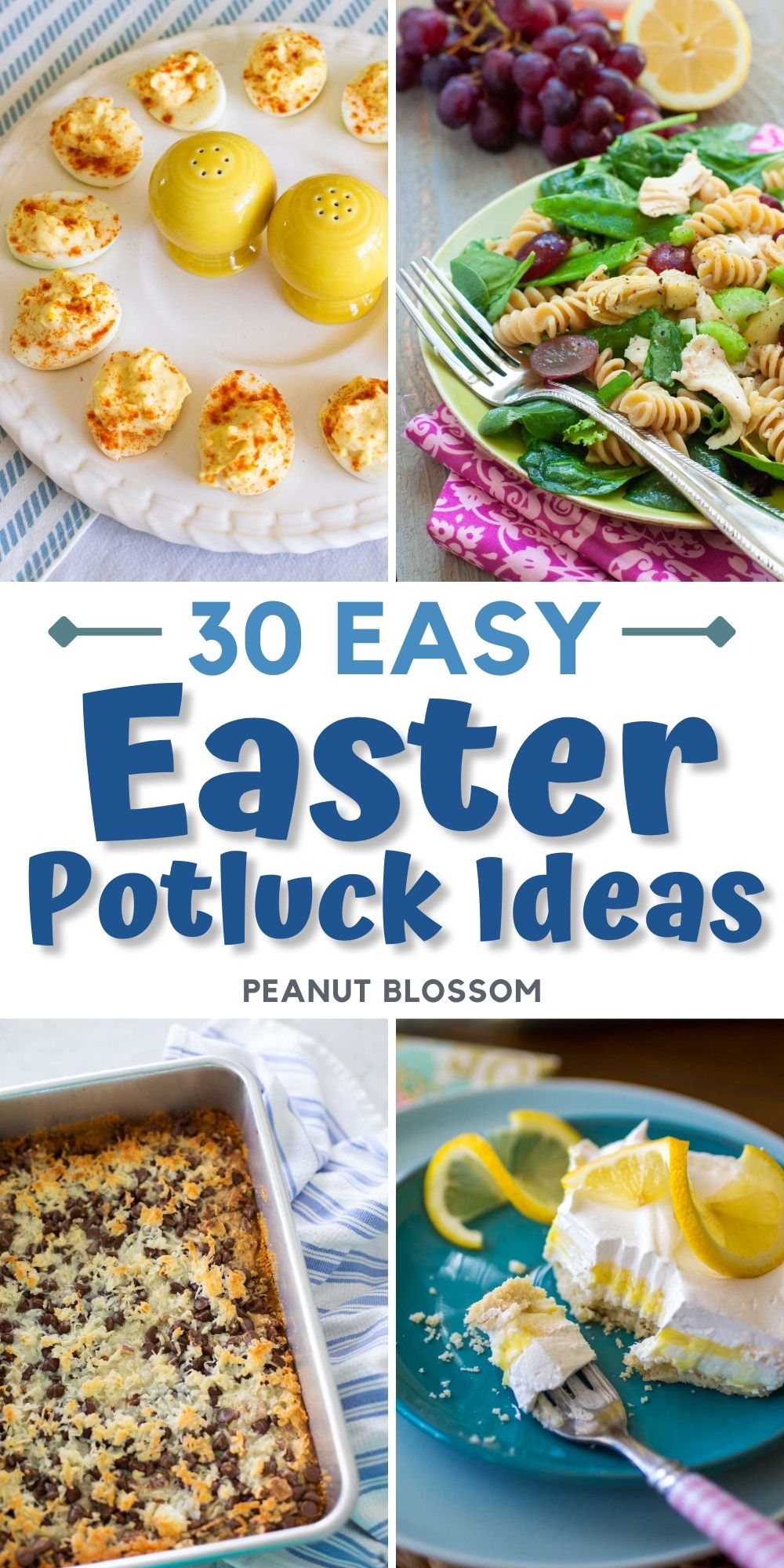 A photo collage shows 4 travel-friendly Easter recipes for potlucks.
