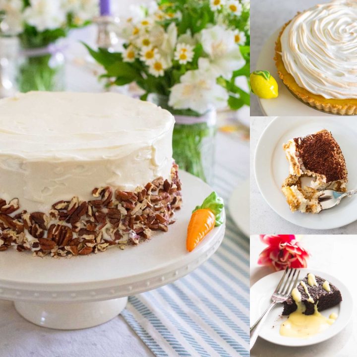 A photo collage shows a carrot cake on an Easter table next to photos of other traditional desserts.