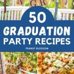 A photo collage shows a college graduation party in a backyard and 4 easy recipes to serve for food.