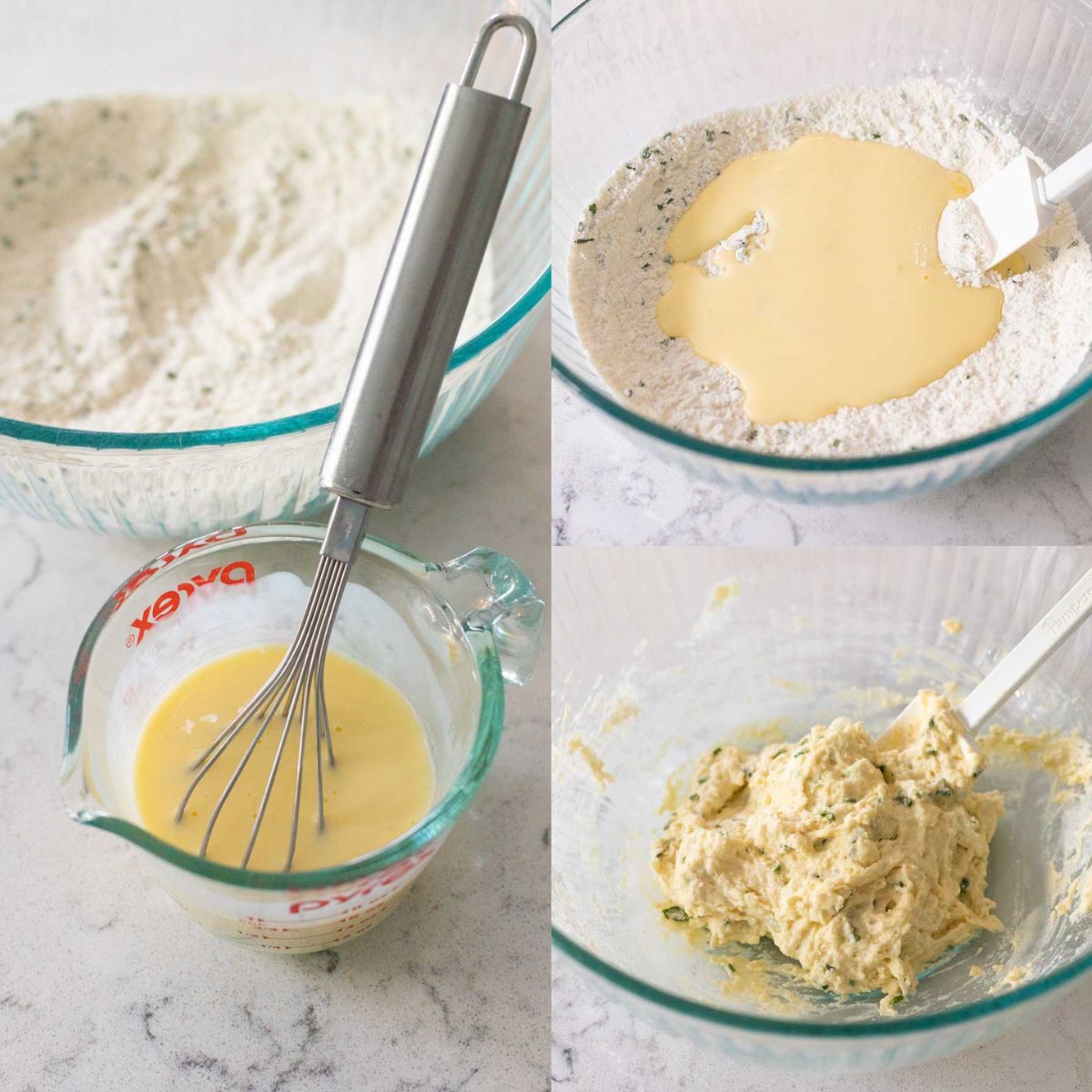 The step by step photos show how to mix up the dumpling dough.