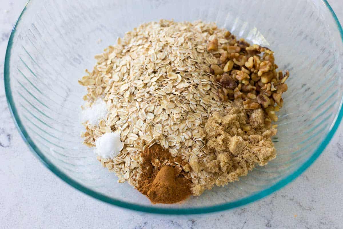 The dry ingredients are in a large mixing bowl. 