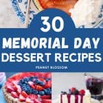 A photo collage shows 5 different red, white, and blue desserts for Memorial Day that use strawberries and blueberries and Cool Whip.