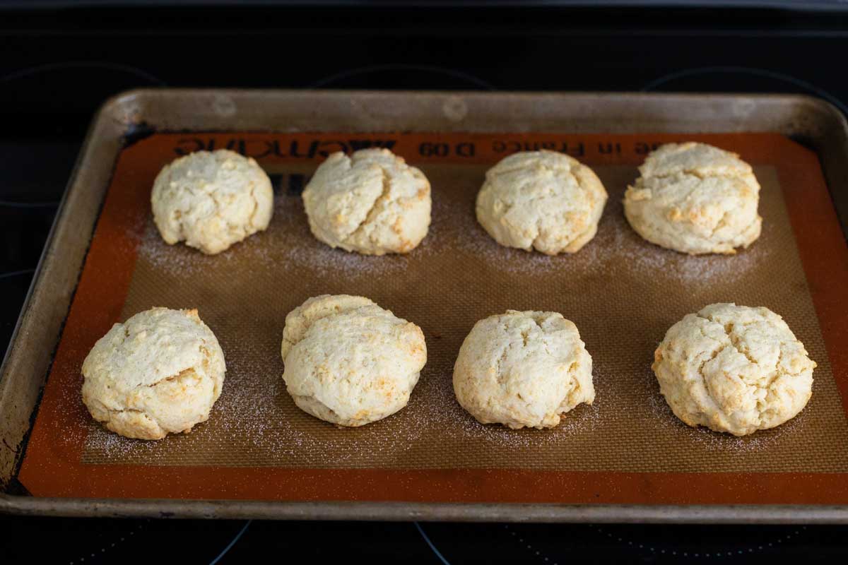 The golden brown shortcakes have just come out of the oven.