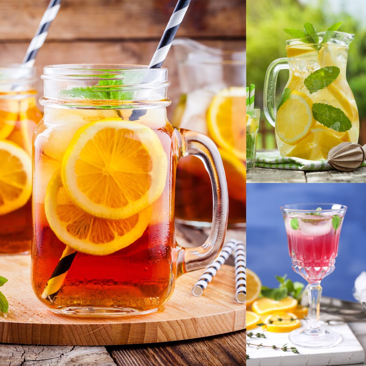 The photo collage shows several options for festive picnic beverages.