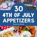 A photo collage shows a 4th of July party next to photos of easy appetizers to serve.