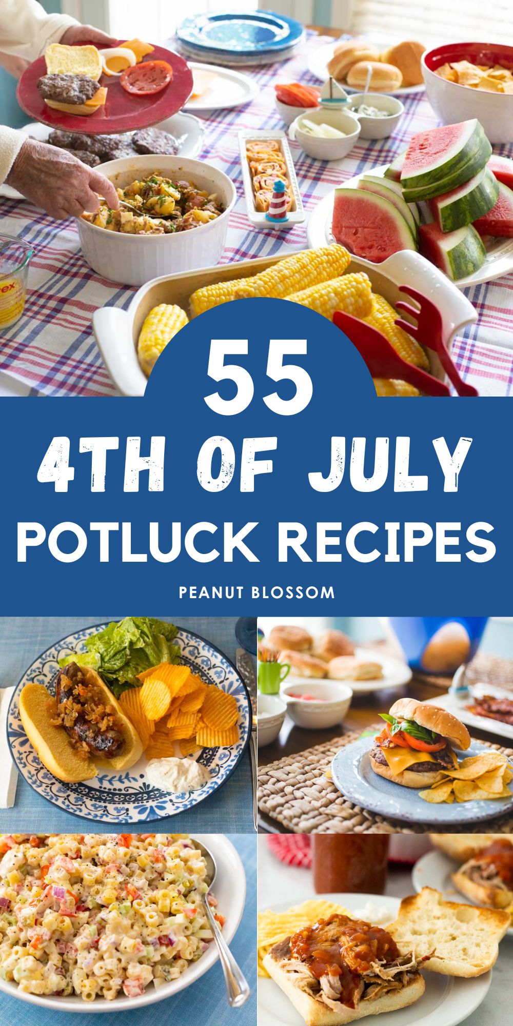 The photo collage shows several recipes for a 4th of July potluck.