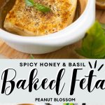 The photo collage shows the baked feta on top and the ingredients to make it below.