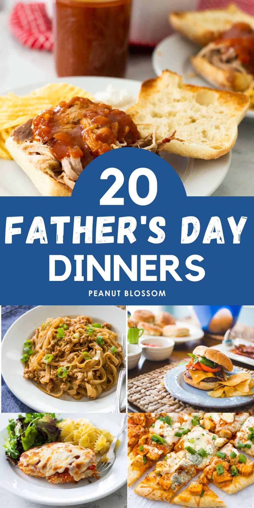 The photo collage shows 5 delicious dinner ideas for Father's Day