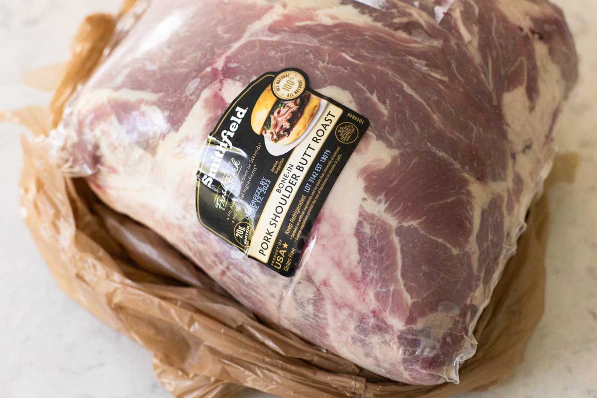The raw pork is still packaged from the grocery store so you can see the label.