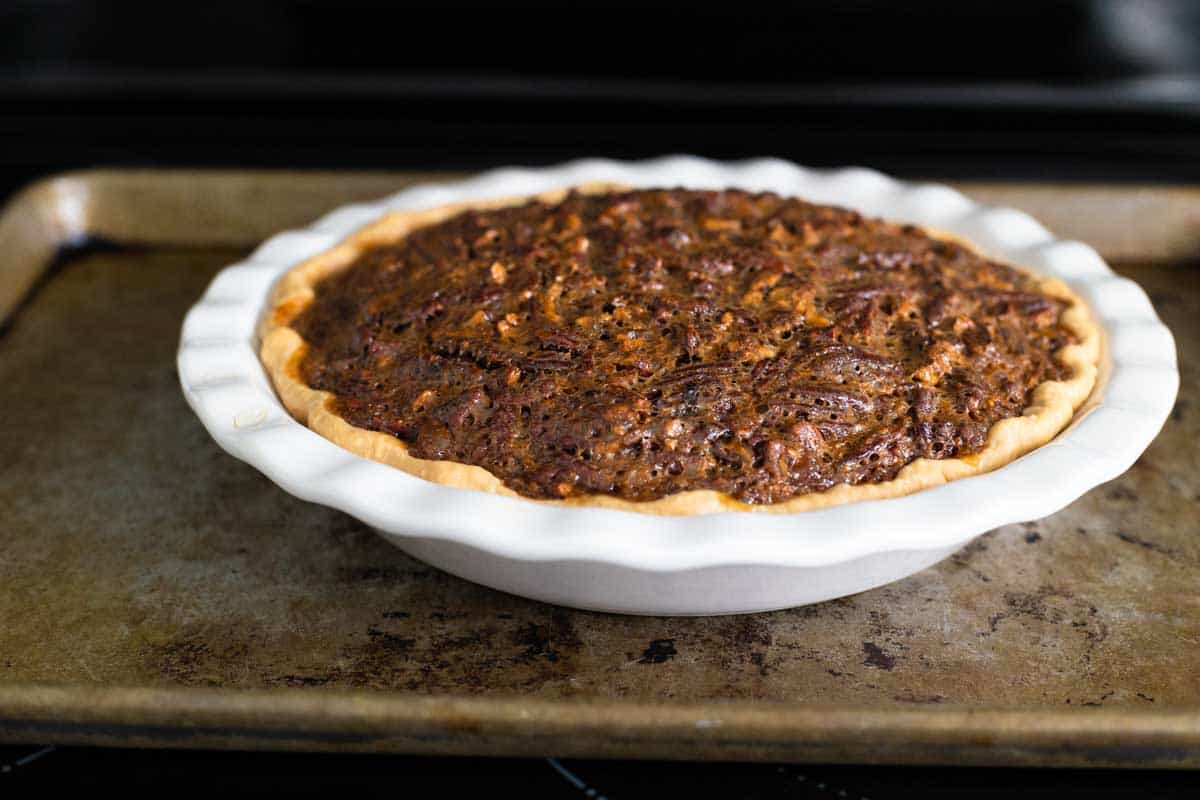 The pie has been baked on a roasting sheet.