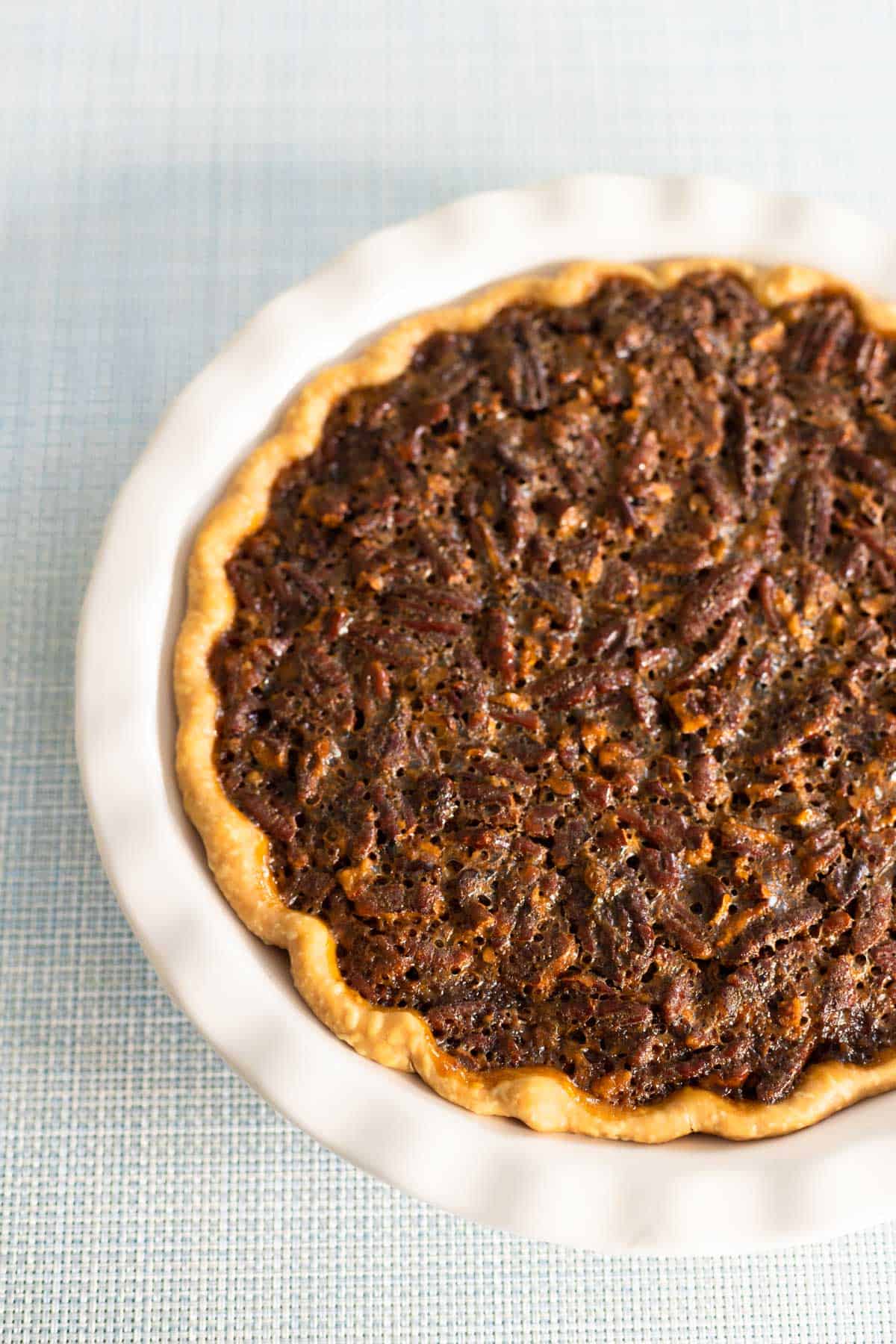 The finished pie has been baked and has a golden brown crust.