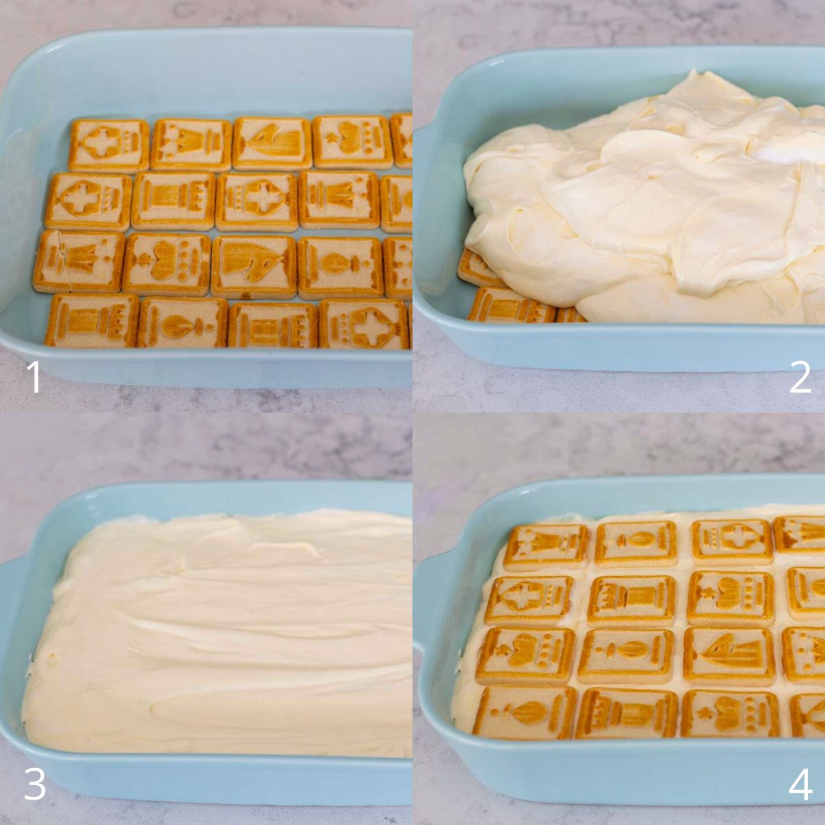 The photo collage shows how to assemble the no bake pudding torte.