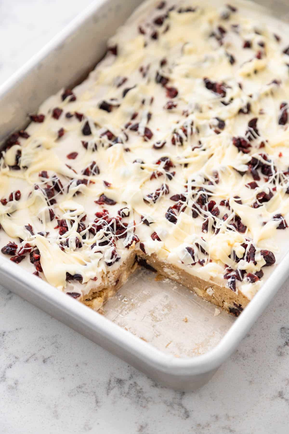 The baked pan of bars is ready to go into the fridge for storage.