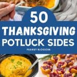 The photo collage shows 5 delicious side dishes to bring to a Thanksgiving potluck party.