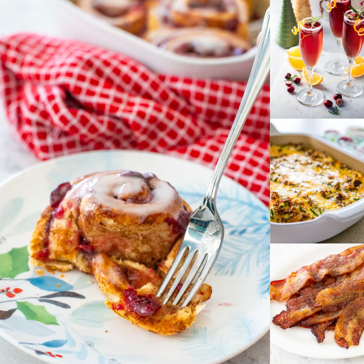 The photo collage shows 4 easy Christmas brunch recipes. 