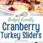 The photo collage shows the baked turkey sliders next to the photo of the ingredients needed to make them.