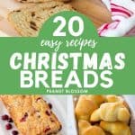 The photo collage shows 5 sweet or savory Christmas bread recipes to serve for the holiday.