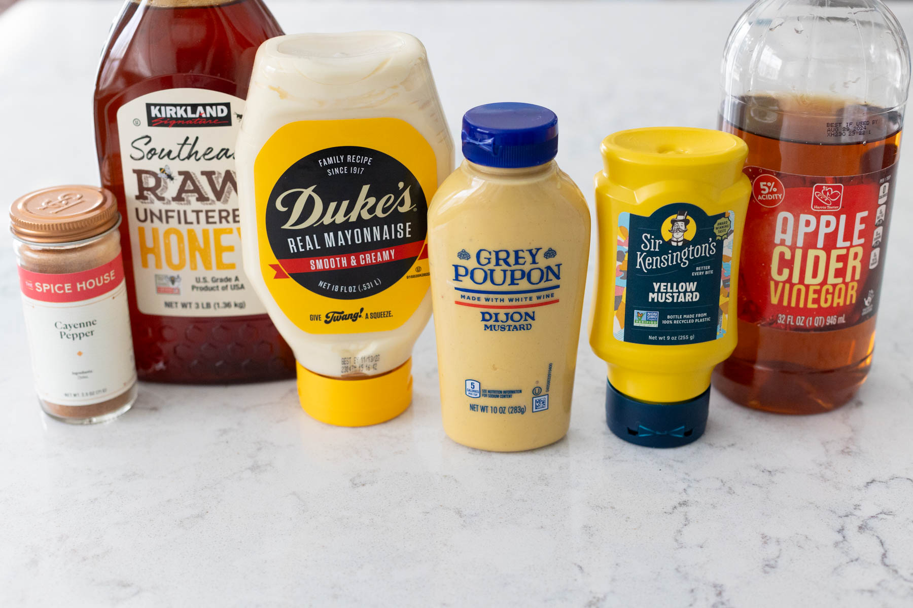 The ingredients to make homemade honey mustard dip