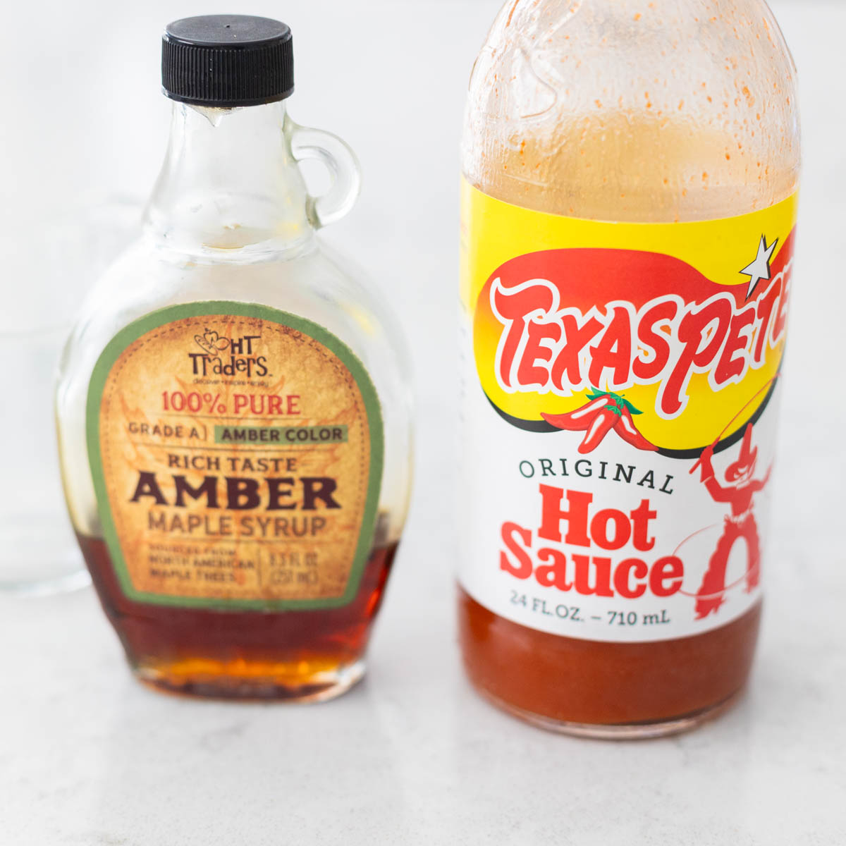 The two ingredients for making sauce for chicken and waffles.