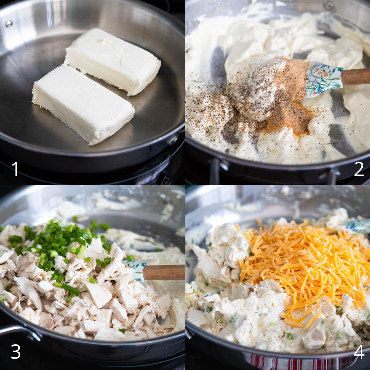 The step by step photos show how to make the crack chicken filling for the sliders.