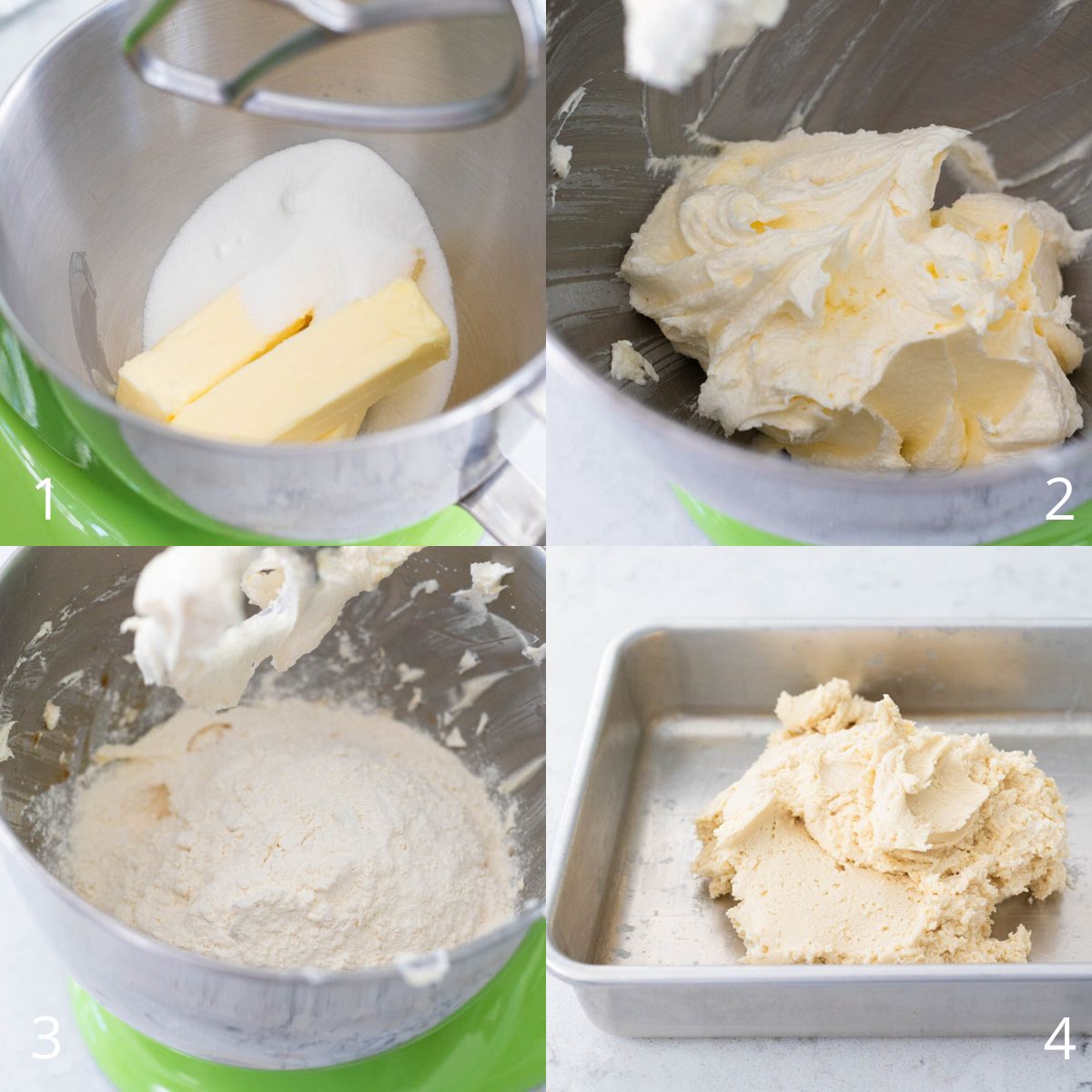 The step by step photos show how to prepare the shortbread cookie dough.