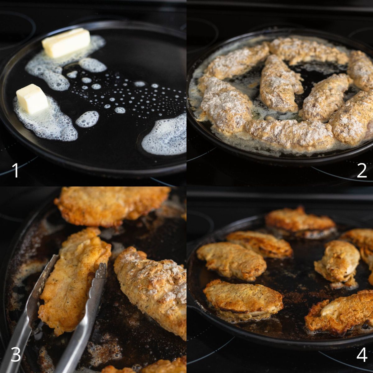 The step by step photos show how to bake the fried chicken in the oven.