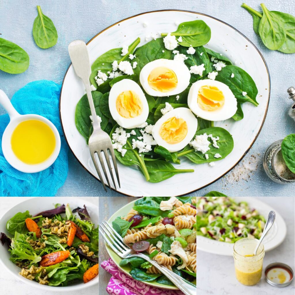 The photo collage shows four easy salads for Easter.