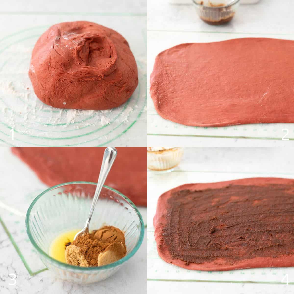 The step by step photo collage shows how to roll and fill the dough.